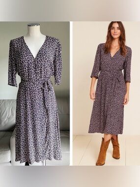 BA&SH Noemie Crossover Wrap Midi Dress SMALL Floral Short Sleeve Boho Summer